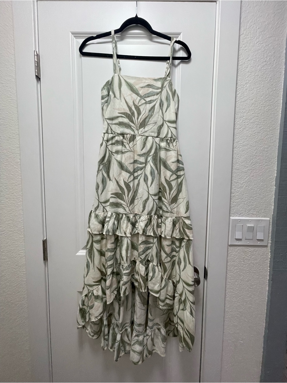 Trixxi Cream Maxi Dress with Green Leaf Print